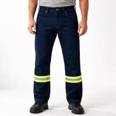 Calça Jeans Masculina Faixa Refletiva Uniforme Reforçado e Profissional Vigilante Operador Logístico