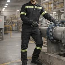 Conjunto Brim Profissional Calça Camisa Manga Longa Faixa Refletiva Uniforme Profissional Resistente