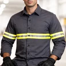 Camisa Brim Aberta Botão Faixa Refletiva Manga Longa Resistente Confotável Eletricista Servente Obra