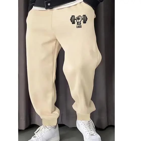 Calça de Moletom Lugo  Estampa  Halteres   Esportivo Treino Academia Estilo Desempenho