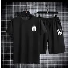 Kit Verão Bermuda e Camiseta algodão 100% caminhada academia 2024 NY EUA Top relogio digital