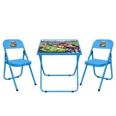 Kit Conjunto De Mesa Infantil 2 Cadeiras Dobrável Aço P/ Crianças Até 40Kg Cores Estampas Divertidas