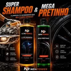 Shampoo Automotivo com PH Neutro para carros e motos + Mega Pretinho para Pneus 500ml cada New Power