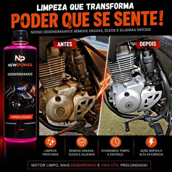 Desengraxante New Power Clean Pro 500ml Remove graxas, limpa motores e não agride Produto Oficial