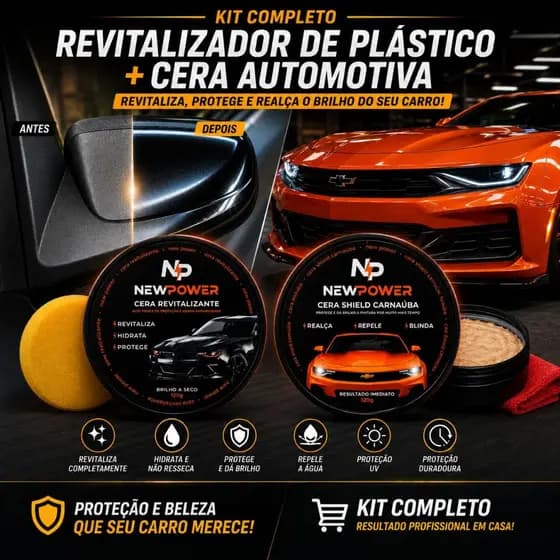 Kit Cera Automotiva New Power com Carnaúba para Lataria e Cera Revitalizadora de Plásticos