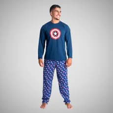 Pijama Longo Masculino Linha Noite Roupa De Dormir Manga Longa Calça Estampado Super Heróis Confortável Adulto 326