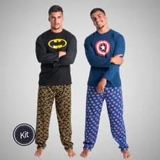 Kit 2 Pijama Longo Herói Estampado Linha Noite Inverno Confortável Adulto Masculino 326