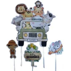 Topo de Bolo Safari Infantil com Animais da Selva –  Decoração para Festa de Aniversário