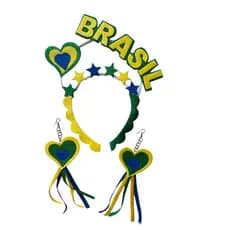Kit Arco Brasil + Brincos – Tiara Tema Copa – Verde Amarelo Azul – Torcida Brasil Fantasia