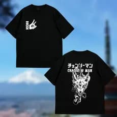 Camiseta Oversized Chainsaw Man Anime Pochita Streetwear 100% Algodão Estampa DTF Unissex Preta