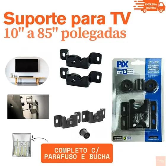 Suporte TV Universal Fixo 10 a 85" Parede Aço Carbono 80Kg Qualidade PIX Garantida Televisão e Monitor