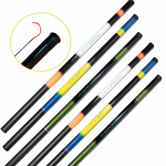 Kit 6 Varas Telescopica 2x 2,10 mts 2x 3,00 mts 2x 3,60 mts 40% Carbono Cmik/Xingu/Taue + Enrolador de Linha