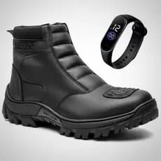 Bota Motoqueiro + Relógio Zíper Lateral Calce Fácil Coturno Motociclista Conforto Premium Protetor de Marcha