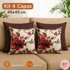 Kit 2 Floral e 2 marrom Capas de Almofada 45x45 Decorativas Com Zíper Sala Moderna