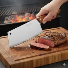 Cutelo Profissional Churrasco Cozinha 29cm Lâmina Grossa Afiada Cabo de Madeira Corte Preciso Carnes e Ossos