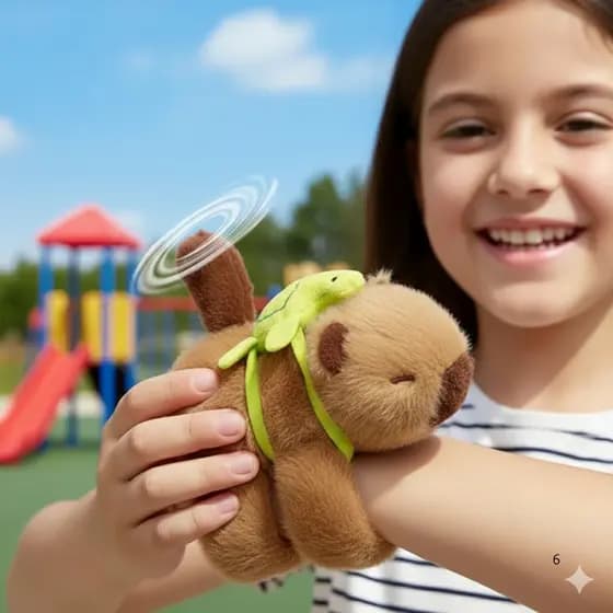 Capivara de Pelúcia Pulseira Interativa com Cauda que Gira — Brinquedo Divertido, Capivara Marrom e Acessório Decorativo