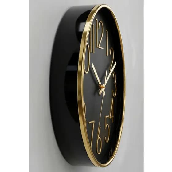 Relógio de Parede 30cm Preto com Dourado Moderno Luxo Silencioso Decorativo Sala Quarto