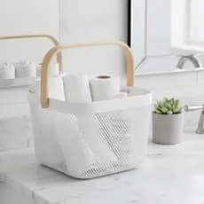 Cesto Organizador 20x15 com Alça de Bambu Multiuso Moderno