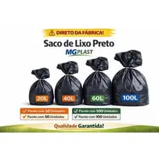 Saco de Lixo Preto Uso diário, 20L 40L 60L 100L Reforçado 100 Unidades Direto da Fábrica