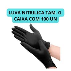 Luva Nitrílica Preta sem pó Descartável, P - M - G e GG,  caixa com 100 un