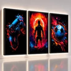 Quadro Decorativo Controle Futebol Bola Gamer Jogador Jogo Quarto Menino 122x60