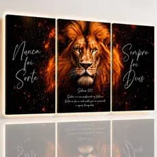 Trio Quadro Decorativo Leão Em Chamas Nunca Foi Sorte Moderno Luxo Para Sala Quarto 122x60