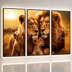 Quadro Decorativo Leão Família Filhotes Nunca Foi Sorte 122x60 Sala Envio Imediato