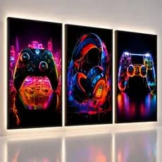 Quadro Decorativo Controle Colorido Gamer Jogo Headset Game Gamer Colorido Neon