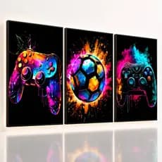 Quadro Decorativo Videogame Futebol Controle Neon Jogo Bola Quarto Gamer