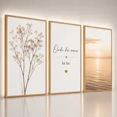 Quadro Decorativo Trio Boho Praia Onde Há Amor Há Lar Sala Quarto Casal Decoração Moderna