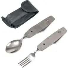 Talher Inox com Canivete Garfo Colher Saco Rolhas Divisível em duas partes + Bainha para transporte