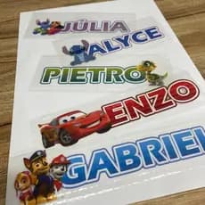 kit 5 Estampa termocolante personagem + nome para toalhas de boca e fraldas todos os tecidos aplique com o ferro passar
