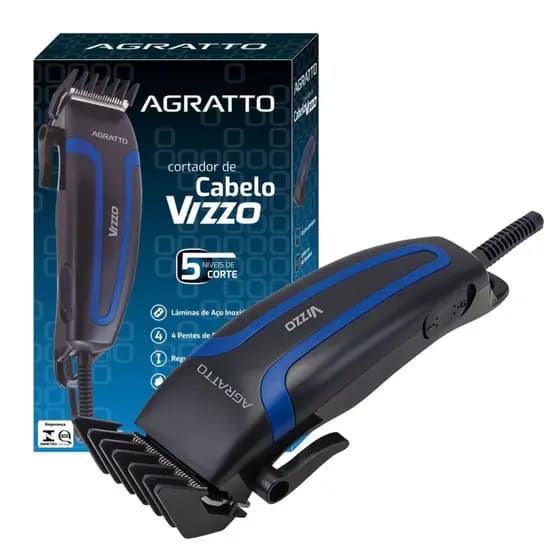 Maquina De Cortar Cabelo Agratto Vizzo 220v Silenciosa Com Pentes E Tesoura Kit Original