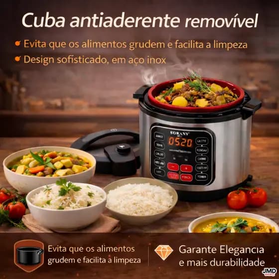 Panela Multifuncional De Pressão Elétrica  5 Litros Inox Preta Digital Aquecimento Timer