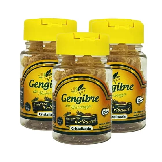 Kit 3 Unidades de Gengibre Cristalizado com Abacaxi de 40g cada - Gengibre da Natureza