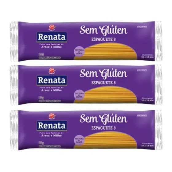 Kit 3 Pacotes de Macarrão Espaguete Sem Glúten 500g - Renata