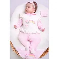 Saída Maternidade Menina Nuvem 04 Peças Arco Iris Roupa de Bebê Menina