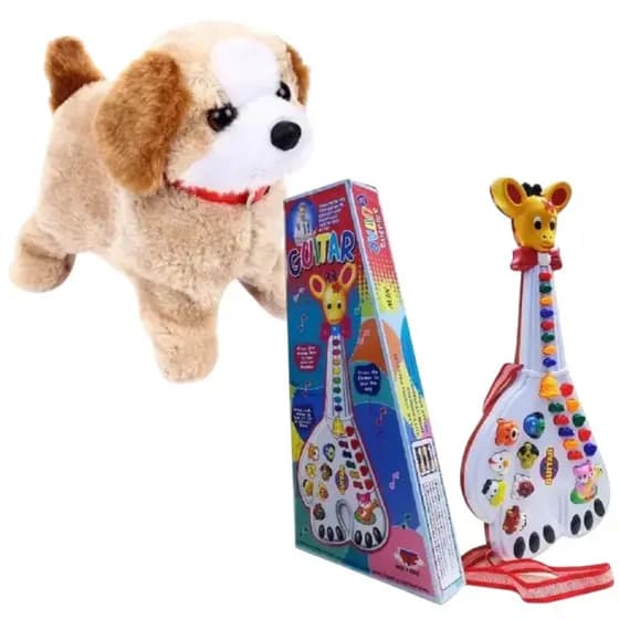 Kit 1 Cachorro Que Pula + Guitarra Girafa Brinquedos A Pilha