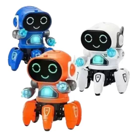 Boneco Robô Aranha Musical Gira 360 Graus Anda Efeito De Luzes Brinquedo A Pilha Interativo