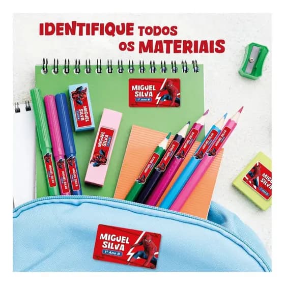 70 - Etiquetas Material Escolar Personalizada Menino E Menina, para caderno, lápis, borracha, cola
