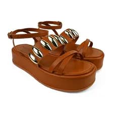 Sandalia feminina plataforma confortável solado antiderrapante Flatform Confortável Caramelo