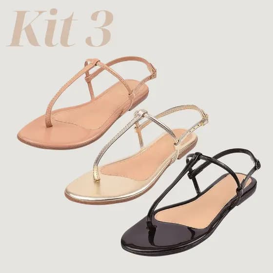 Kit 3 Pares de Sandália Feminina Rasteira Básica