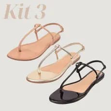 Kit 3 Pares de Sandália Feminina Rasteira Básica