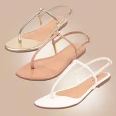 Sandalia Feminina Rasteirinha Kit 3 Pares Fio Basica Dia a dia Bege Branco Ouro