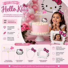 Kit festa Helo Kity decoração aniversario menina topo de bolo tiara de cabelo infantil porta retrato