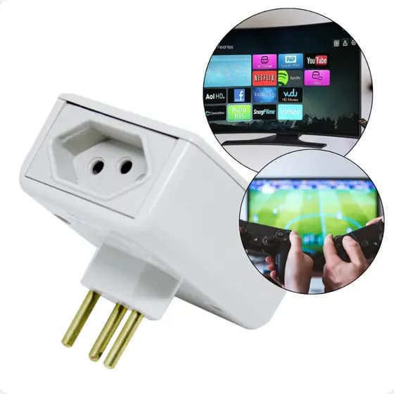 Protetor Contra Raio Surtos Picos Eletro 2 Tomadas 127V 220V TV Video Game Eletrodomésticos