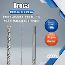 Broca 10mm x 60cm Parede Concreto Granito Sds Plus 600mm Martelete Asfalto Pedra