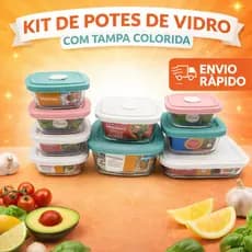 Kit 9 Potes Marinex Vidro Tampa Facilita Microondas Marmita Empilhável ENVIO IMEDIATO