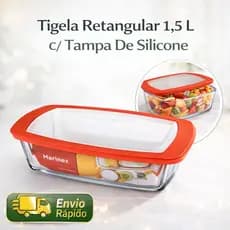 Tigela Marinex 1,5L Vidro C/ Tampa Silicone Forno Micro Freezer ENVIO IMEDIATO
