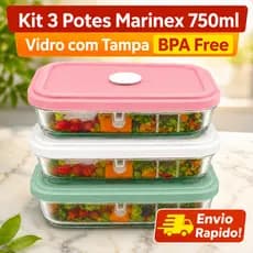 Kit 3 Potes Marinex 750ml Vidro C/ Tampa Plástica Microondas Freezer ENVIO IMEDIATO